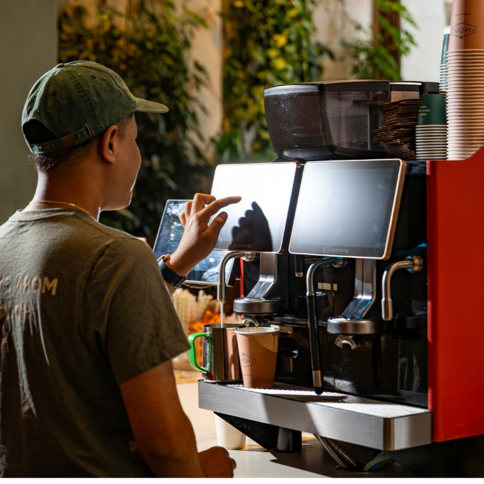 Coffee pouring from an Eversys machine