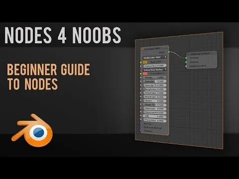 The shading node menu for blender. The text reads, "Nodes 4 Noobs: Beginner Guide to Nodes."