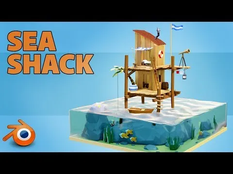 A 3D modeled sea shack created using blender.