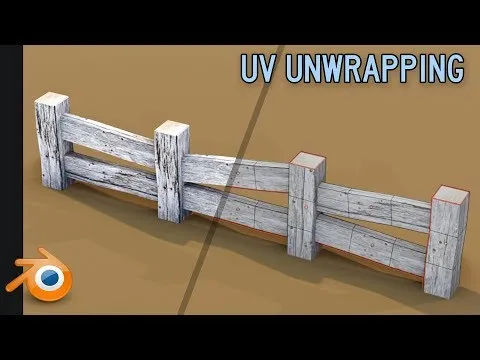 A 3D white fence created using blender. The text reads, "UV Unwrapping."