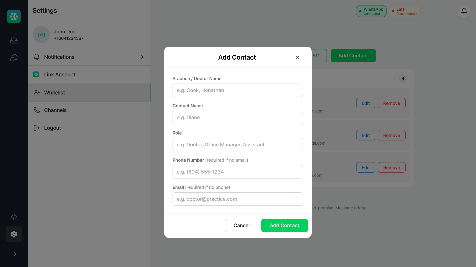 Add contact list of your practices