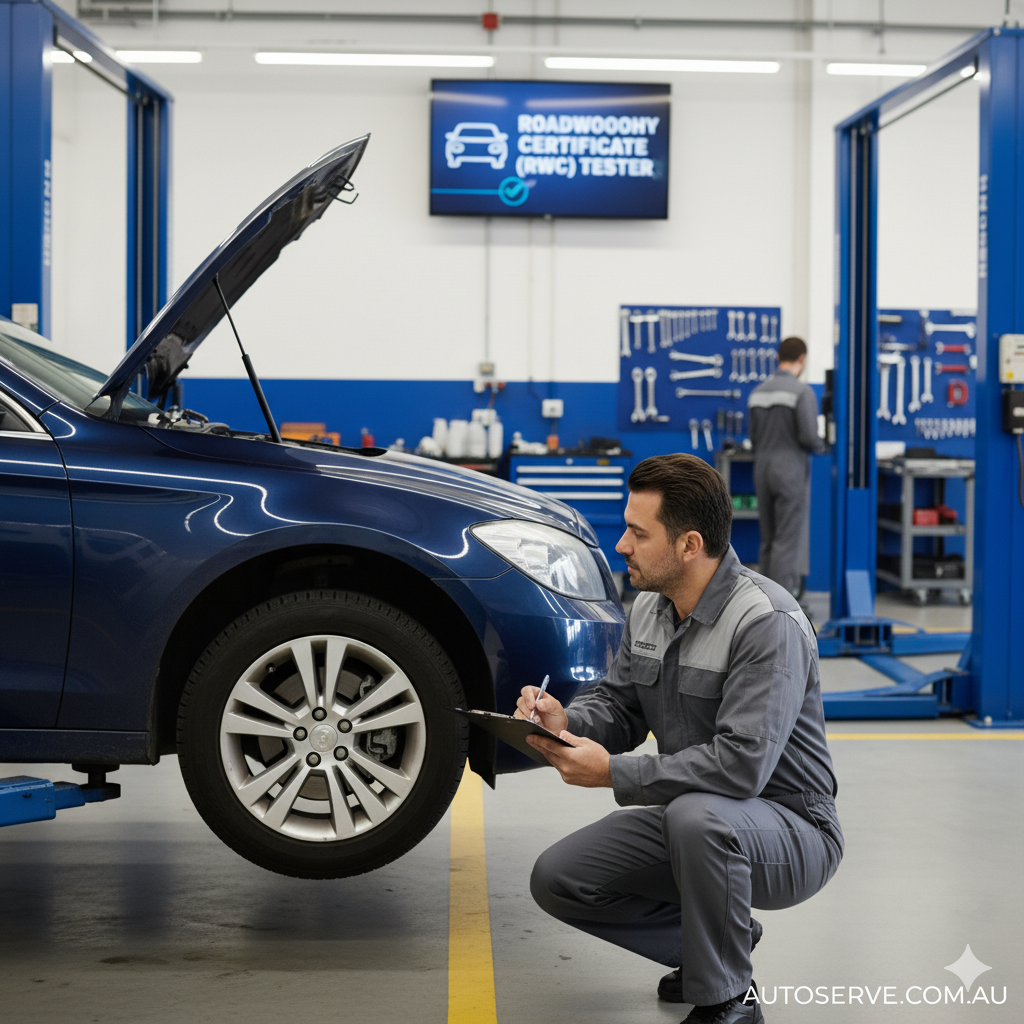 VicRoads Licensed Vehicle Tester performing a Roadworthy Certificate inspection