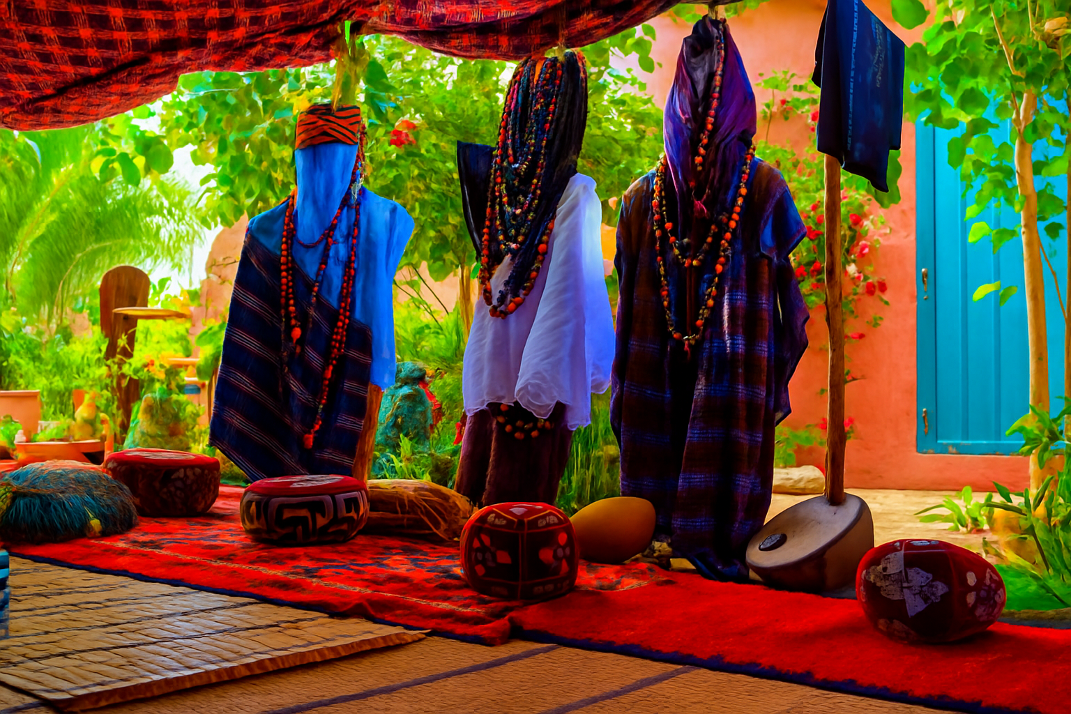Artisan mauritanien travaillant le cuir sous une tente traditionnelle, entouré d'outils ancestraux et de créations en argent typiques du savoir-faire local.
