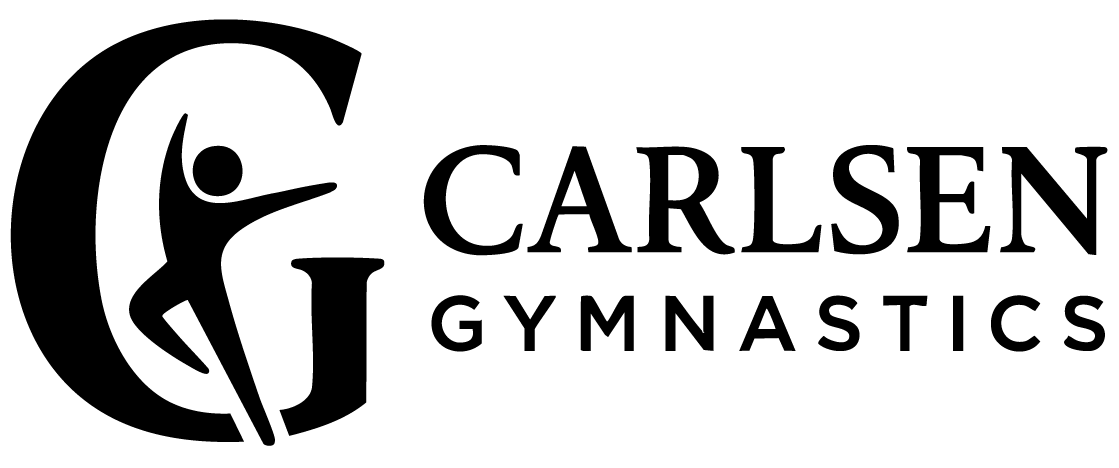 Carlsen Gymnastics logo featuring a stylized letter G with a gymnast figure inside it.
