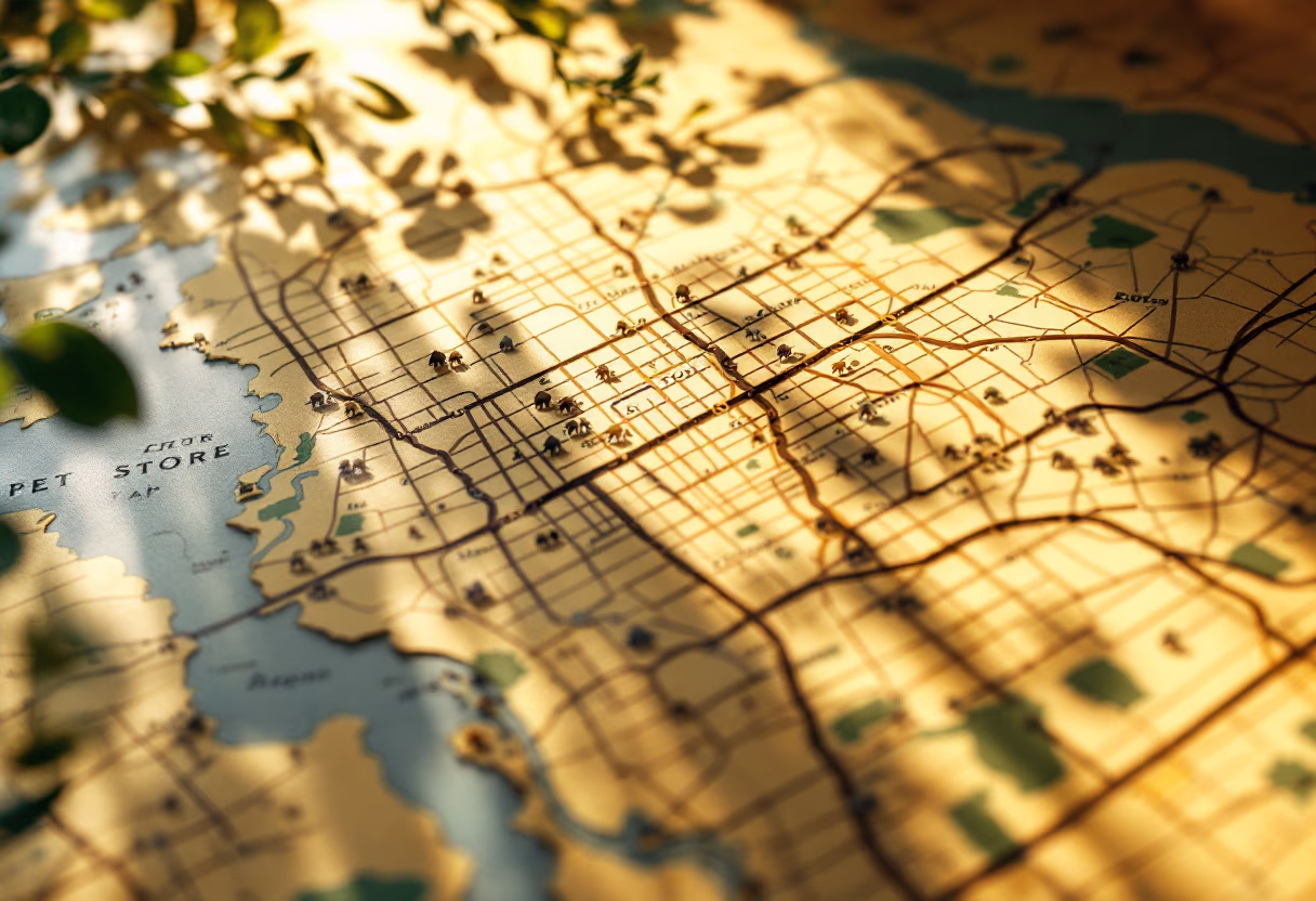 [background image] of a city map (for a pet store)