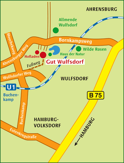 Karte mit Wegbeschreibung zu Gut Wulfsdorf