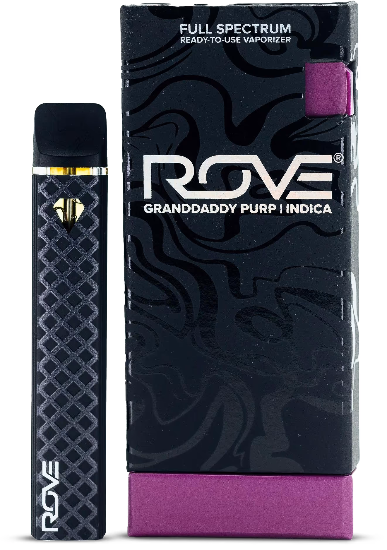 Rove Granddaddy Purp Indica vaporizer device and packaging