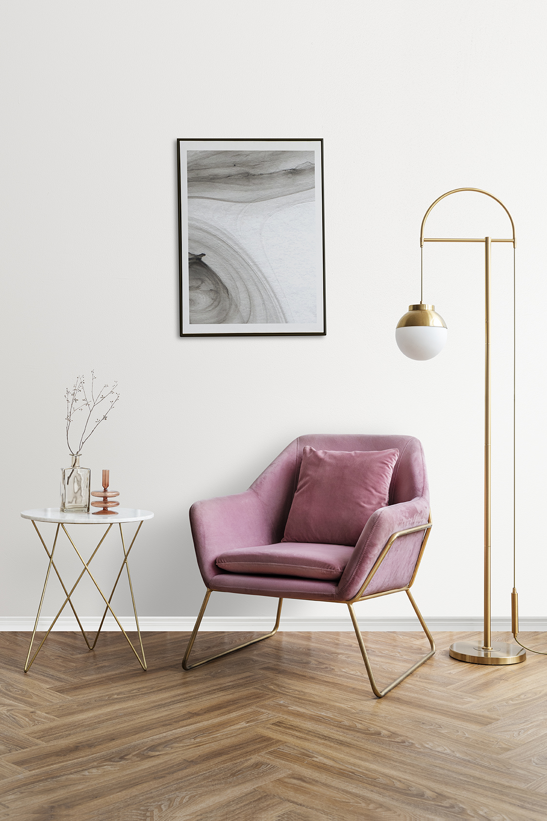 amenities, pink chair in stylish living room