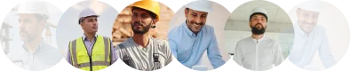 A collage of a man wearing a hard hat.