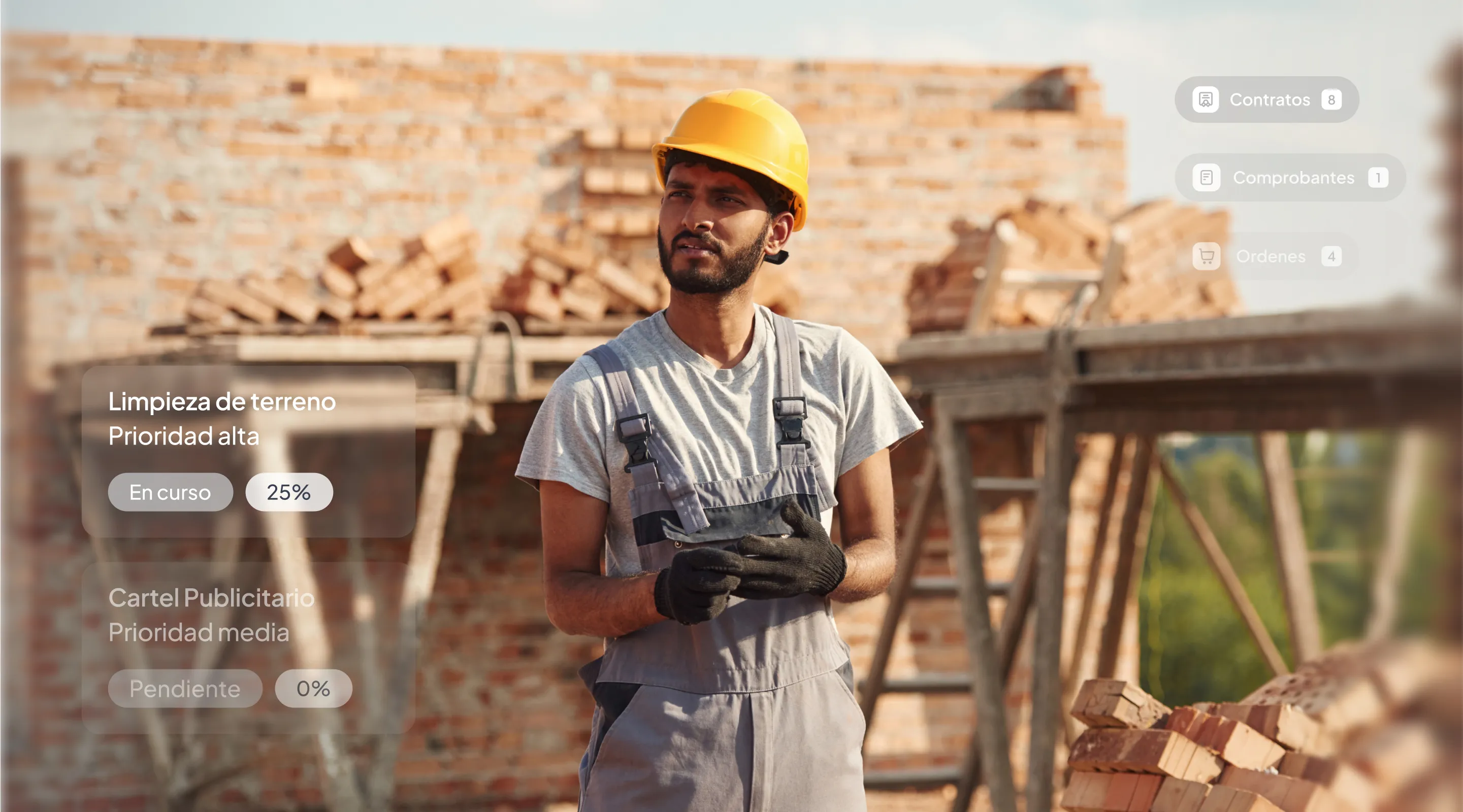 A man wearing a hard hat and overalls.