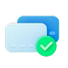 Icono de dos documentos azules superpuestos con una marca de verificación en un círculo.