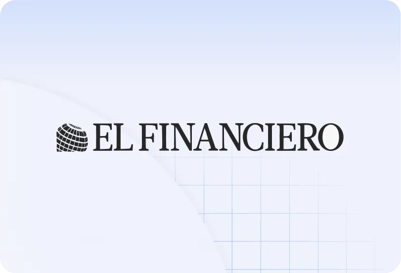 Logotipo de El Financiero con símbolo gráfico a la izquierda y texto en negro sobre fondo claro con cuadrícula azul.