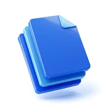 Icono de archivos azules apilados con una esquina doblada en un fondo blanco.