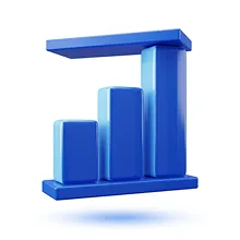 Gráfica de barras azul con tres columnas ascendentes y una flecha horizontal encima.