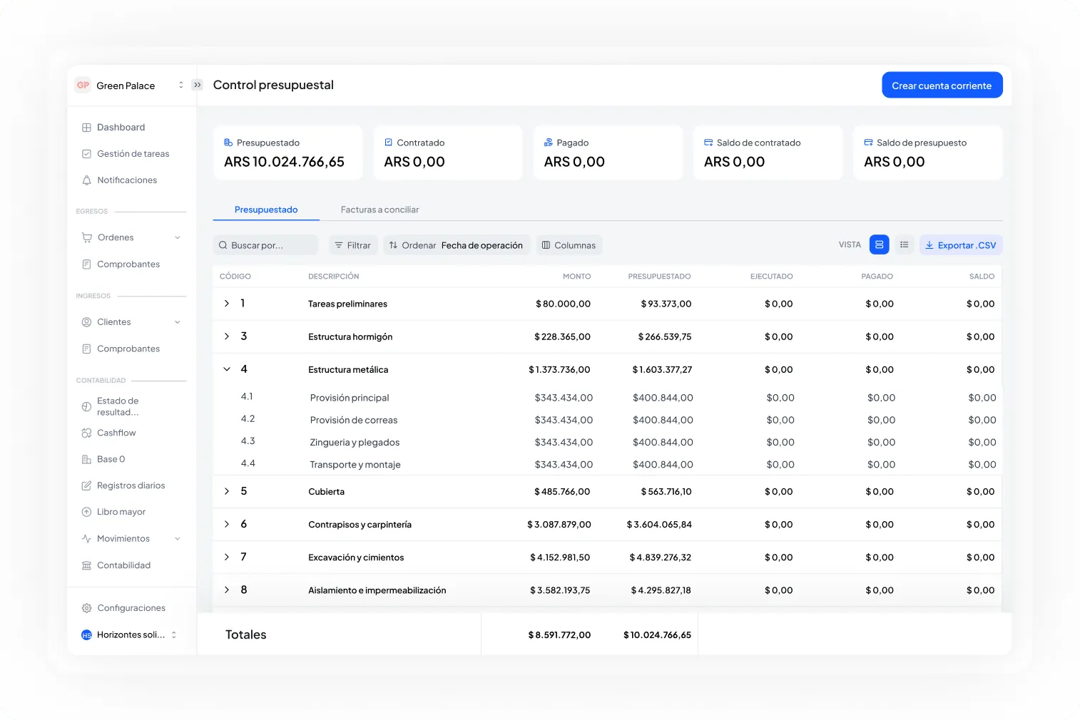 Tabla de órdenes de compra mostrando número de orden, proveedor, fecha de entrega y estado, con varios pedidos.