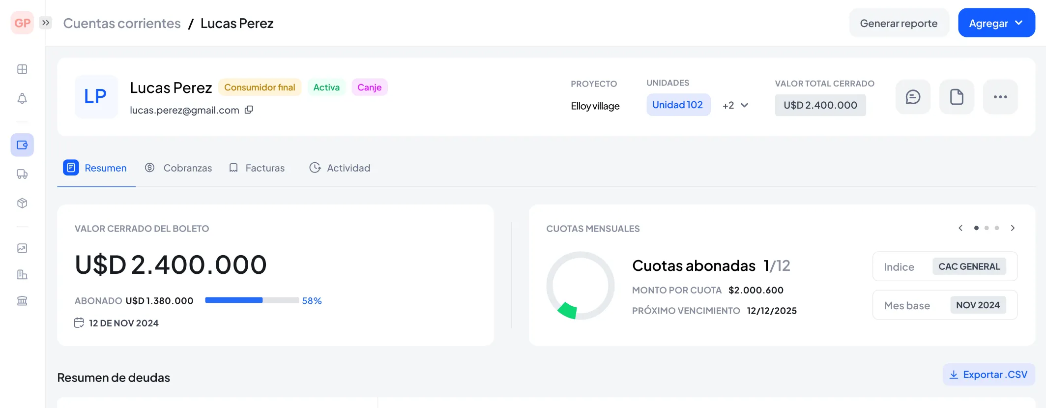 Interfaz de seguimiento de contrato de vivienda con detalle de proveedor Cemex, subtotales, anticipos, órdenes de cambio y cronograma de obra desde septiembre 2025 a enero 2026.