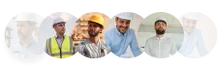 A collage of a man wearing a hard hat.