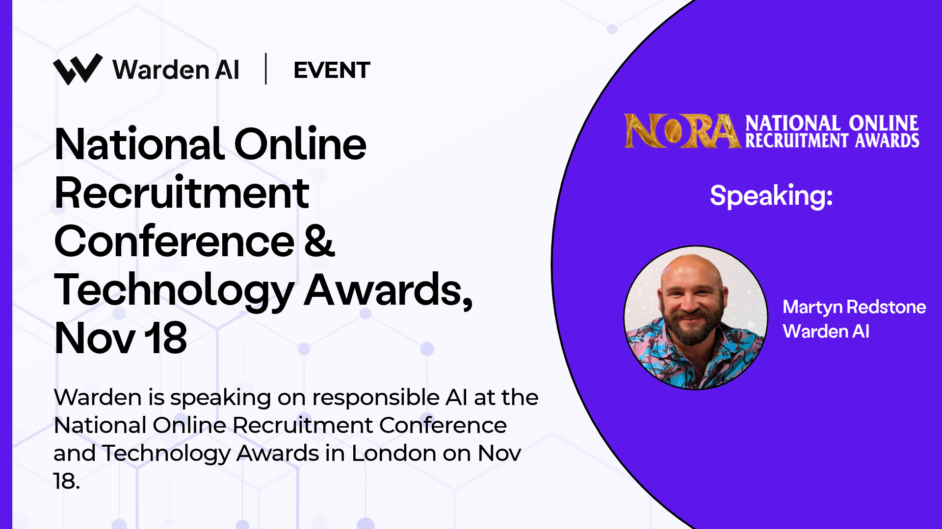 Warden is Speaking on Responsible AI at the National Online Recruitment Conference & Technology Awards, Nov 18