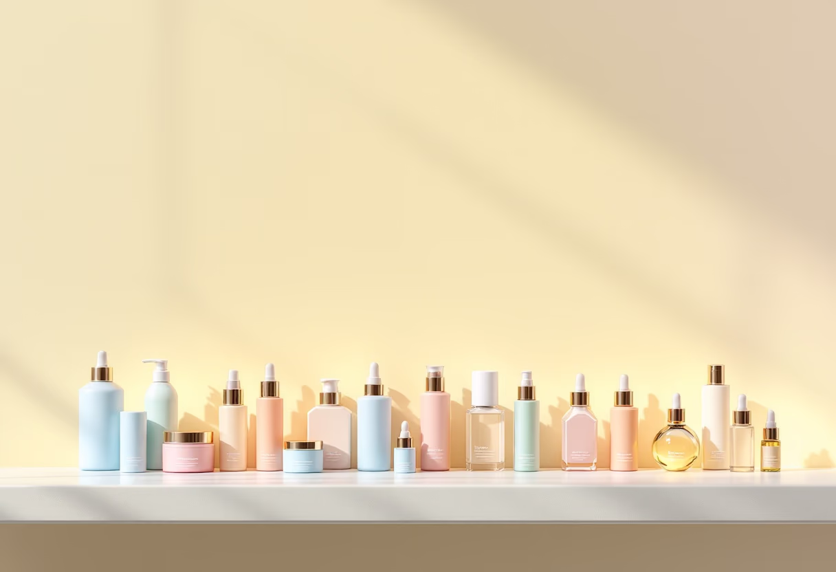 [background image] retail setting with neatly arranged products (for a pharmacy)