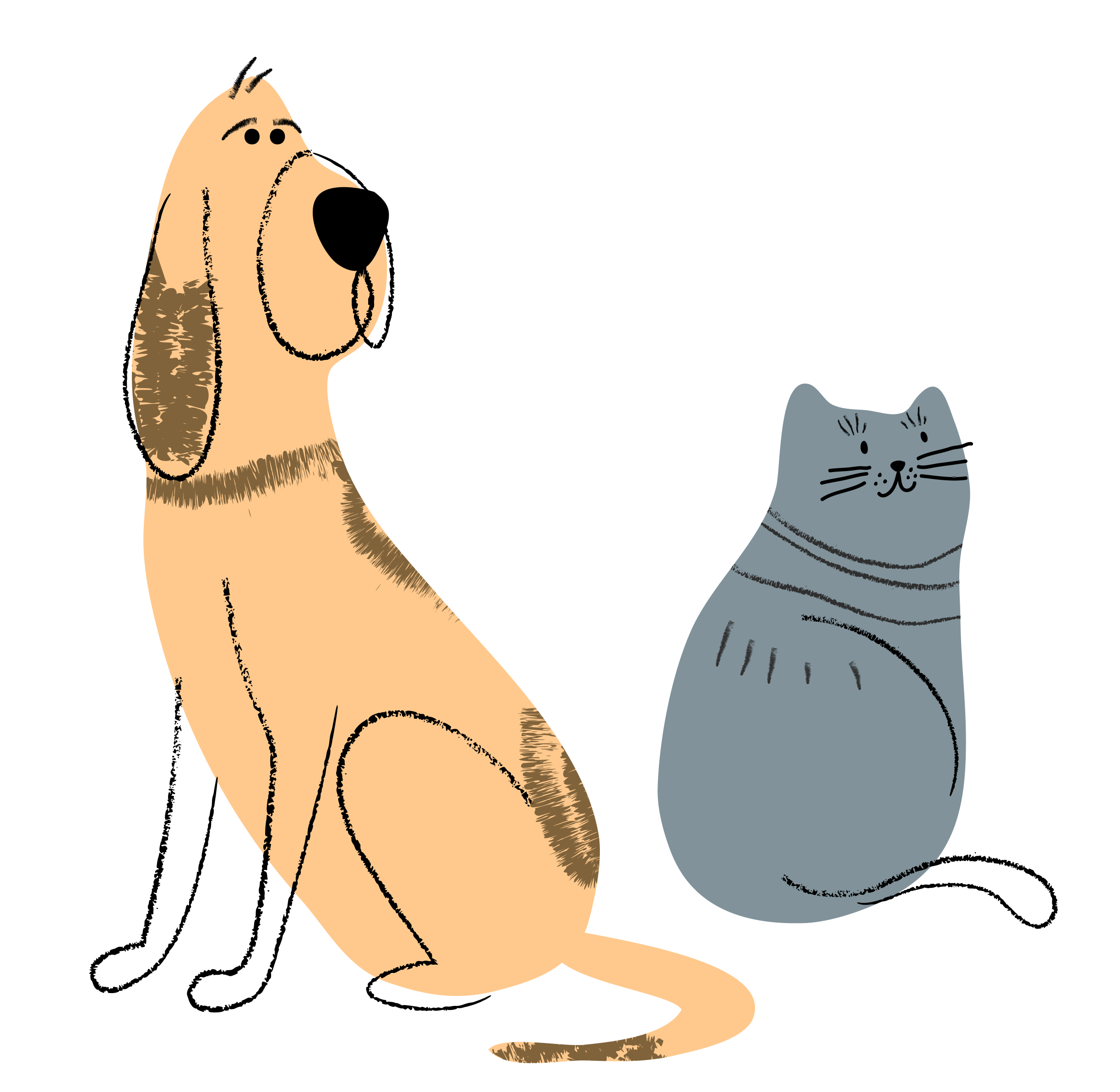 Illustration of brown dog and blue cat