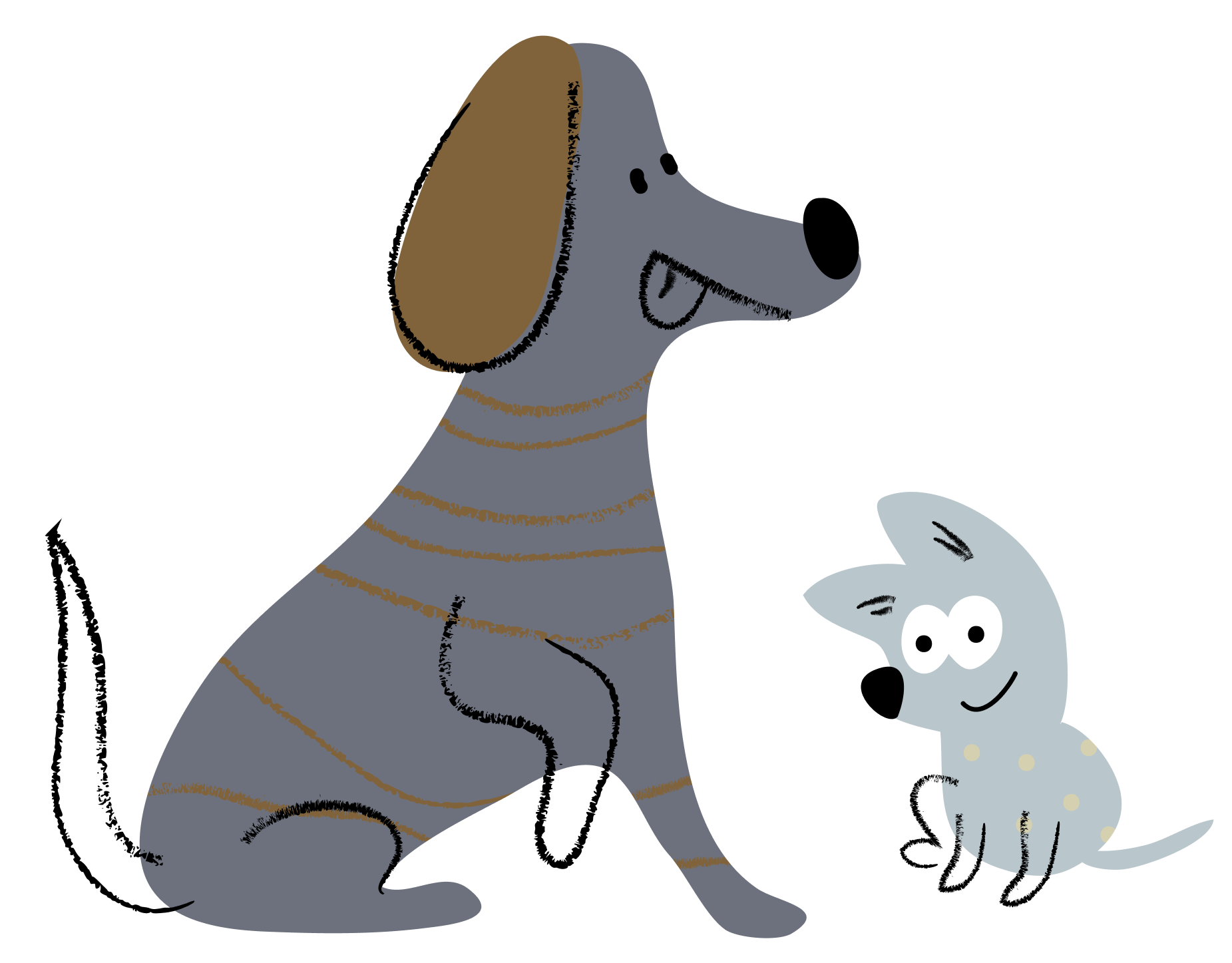Illustration of a big dog and a small tog together