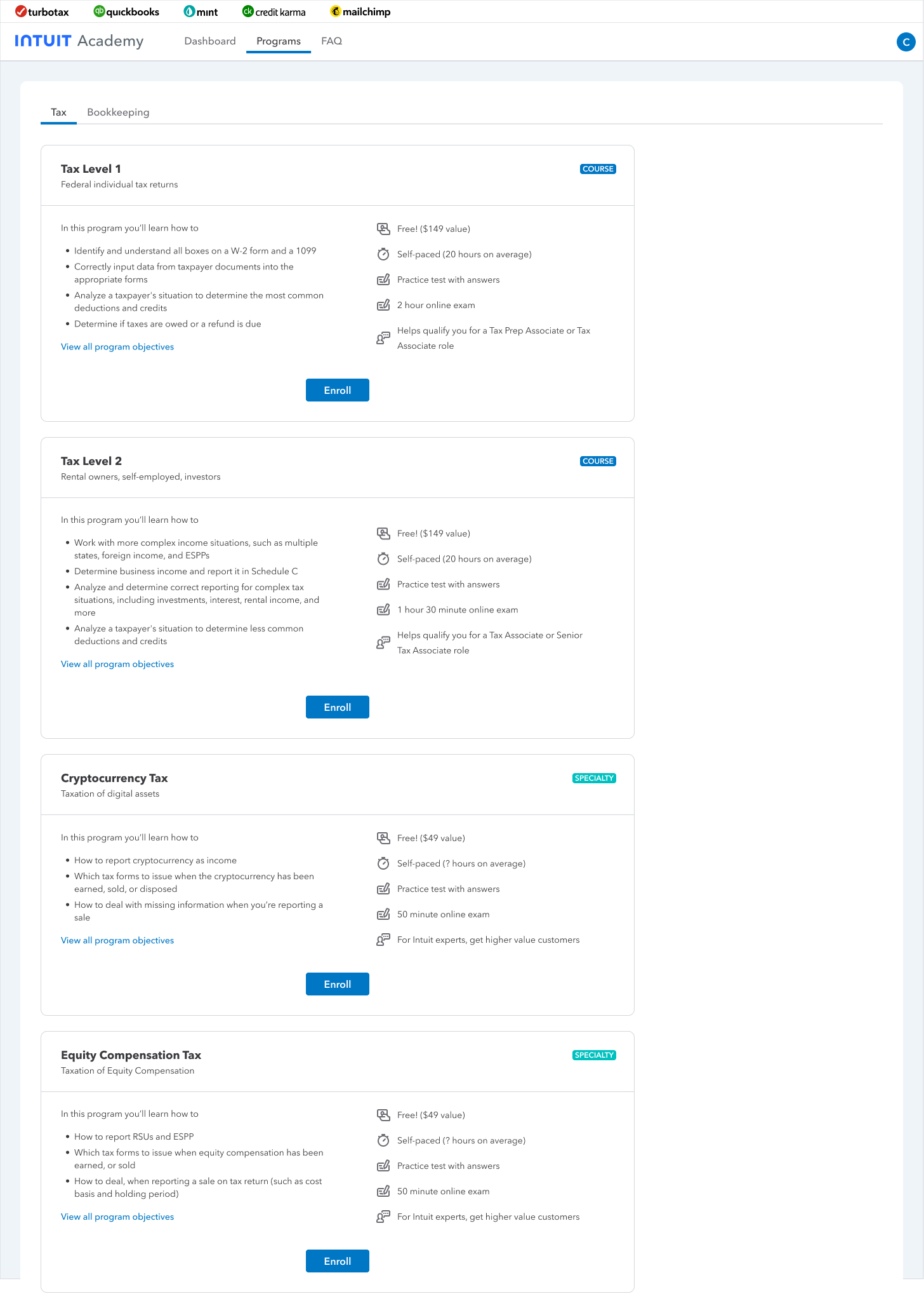 Original Tax programs page