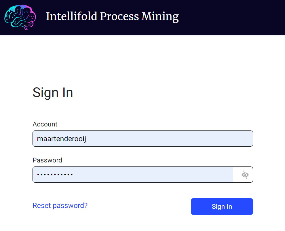 Sign-in page for Intellifold Process Mining & AI platform