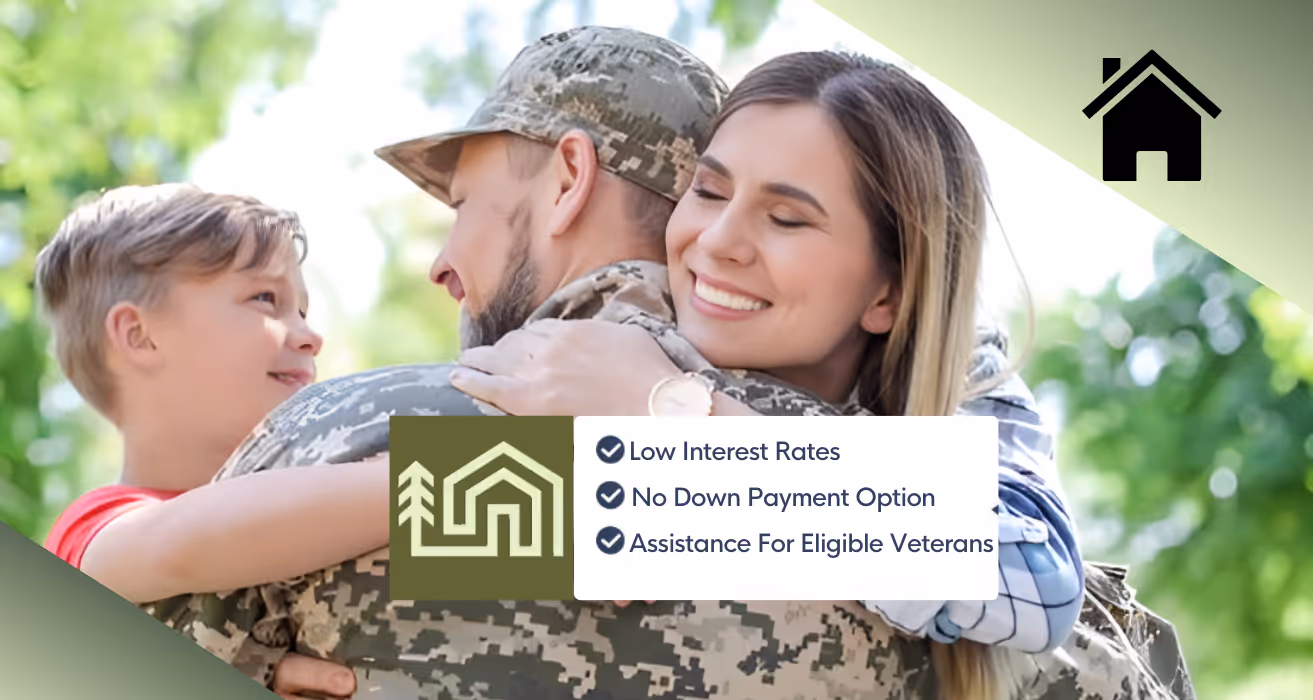 Details of VA loan benefits are reviewed by a first-time homebuyer with guidance provided by a loan officer in an office setting.