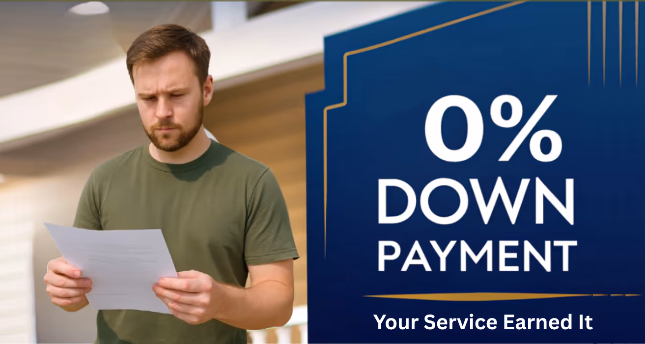 Veteran considering home purchase with VA loan, highlighting zero-down payment benefits and financial advantages for service members.