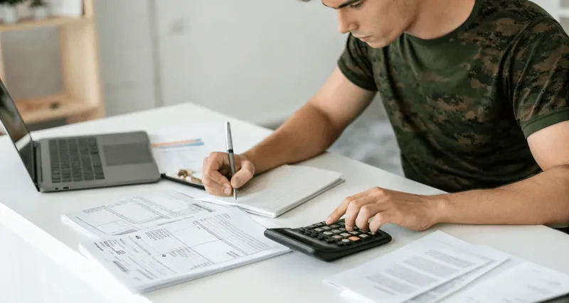 A VA loan file and income worksheet are displayed to show how residual income requirements are evaluated during loan approval.