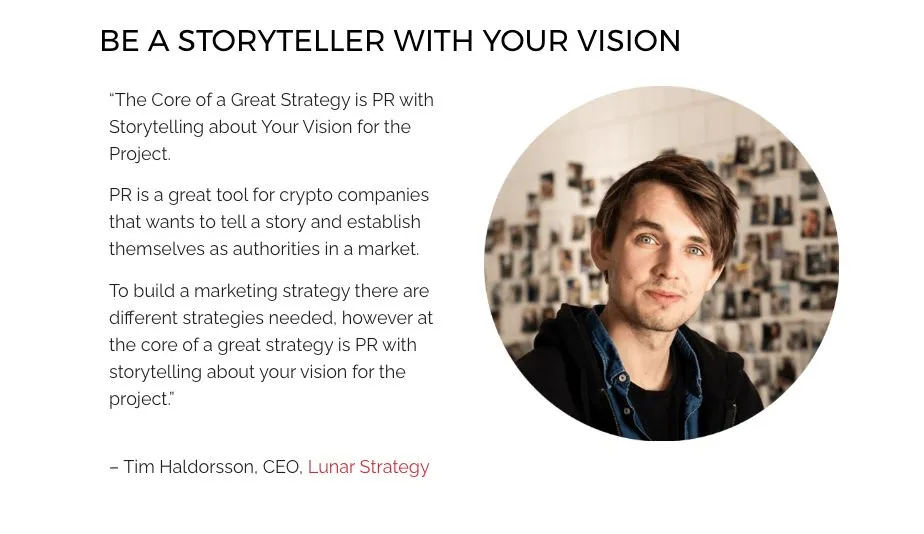 Tim Haldorsson says PR is a great tool for crypto companies to tell their stories.
