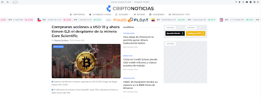 CriptoNoticias home page - Top 5 Spanish crypto & web3 publications