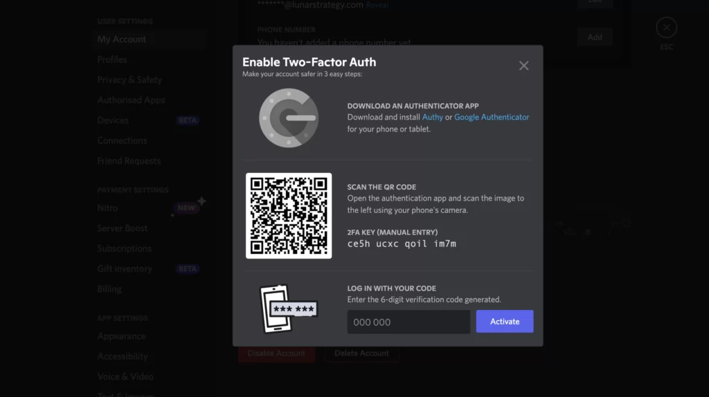 How to keep your discord community safe in 2023 - Enable Two factor Authentication