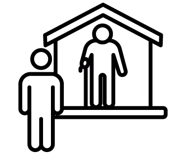 Icône représentant une personne debout à gauche et une autre sous un abri à droite.