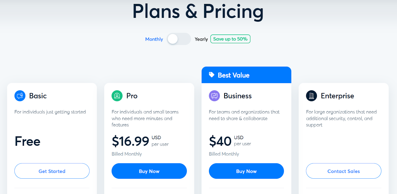 otter.ai pricing plans