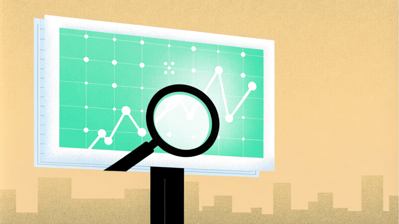 Illustration of a billboard with a magnifying glass