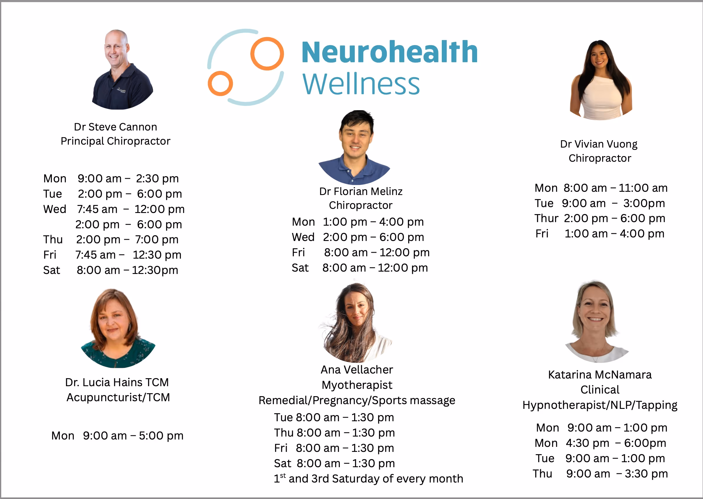 Neurohealth Practitioners hours available