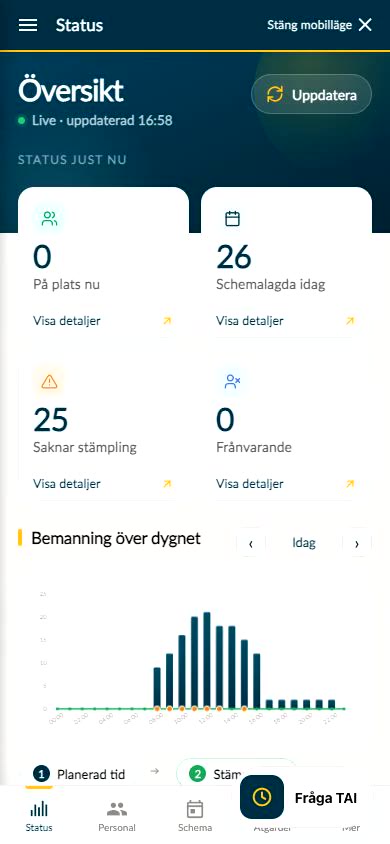 Timeplan admin i mobilen – dagens schema