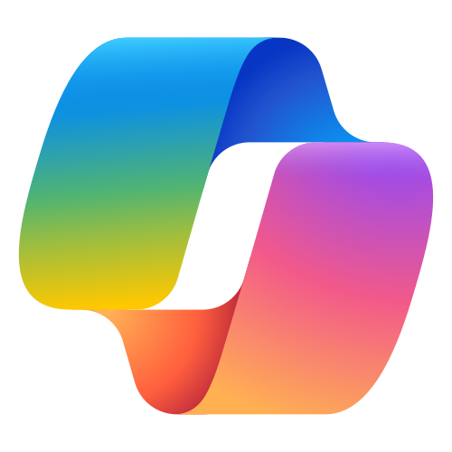 Microsoft Copilot icon with a colorful, twisted ribbon in blue, green, yellow, orange, pink, and purple gradient.