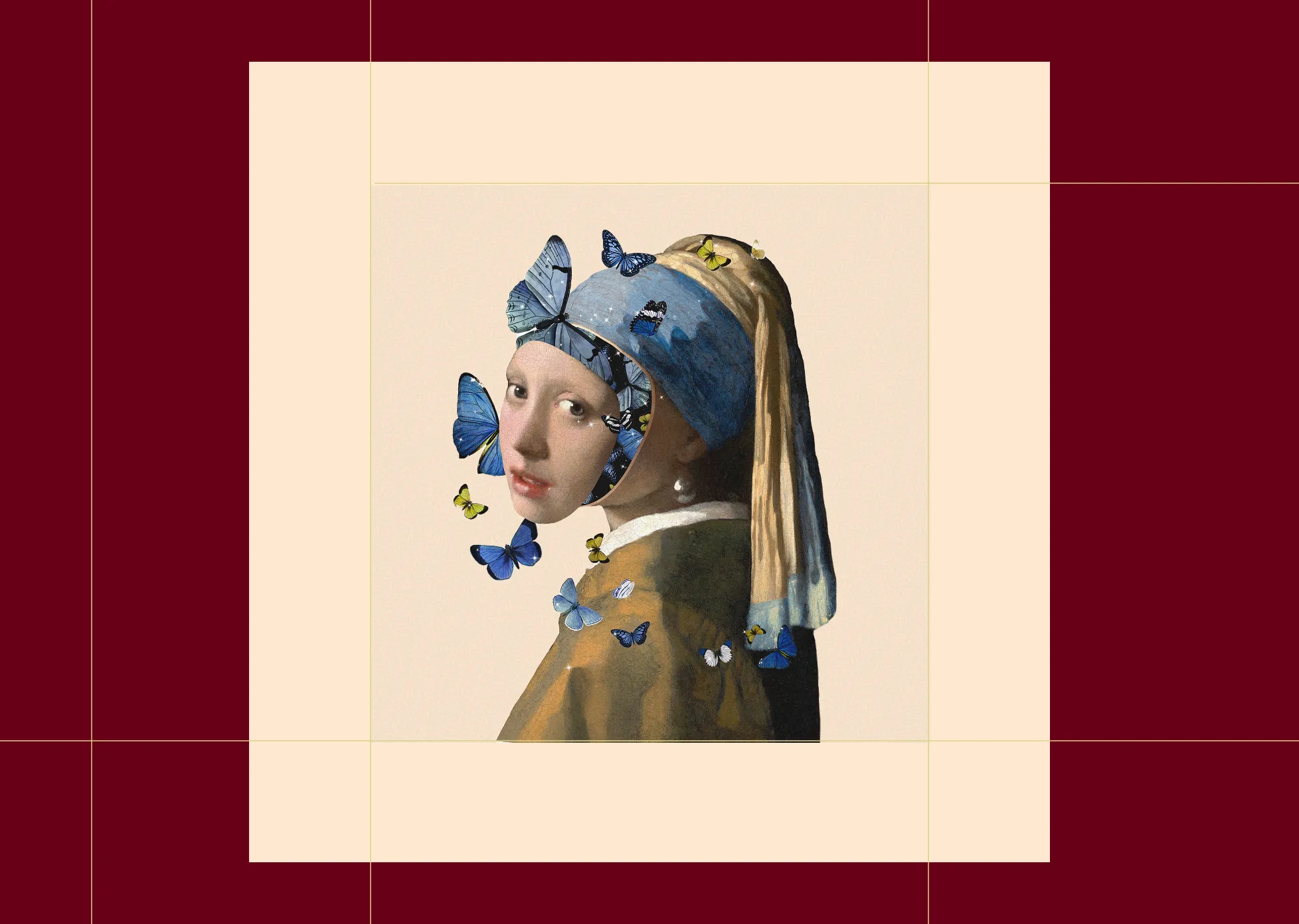Famous Girl with a Pearl Earring painting by Vermeer in ornate red frame