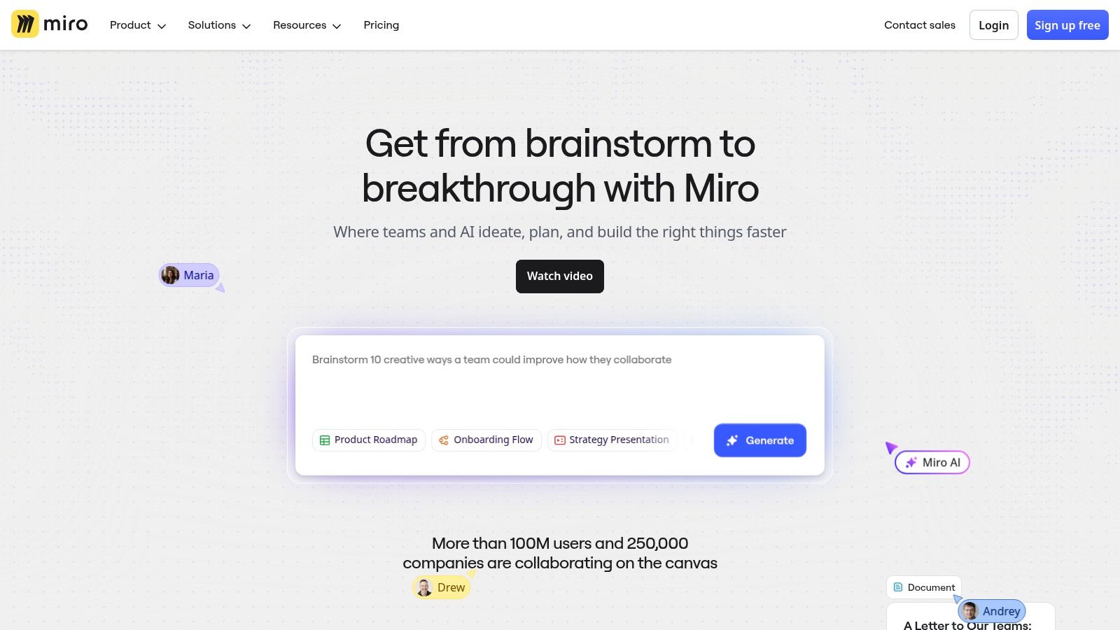 Miro's collaborative whiteboard interface allows teams to map processes visually using a wide range of templates.