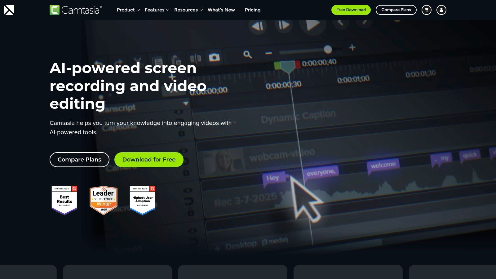 TechSmith Camtasia user interface showing the video timeline and canvas for editing a tutorial video.