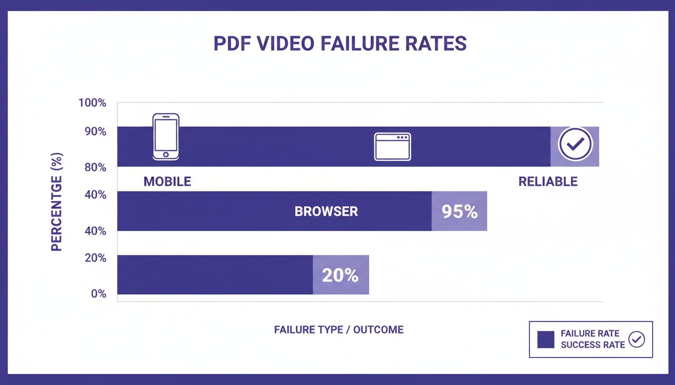 Bar chart displaying PDF video failure and success rates for mobile and browser platforms.