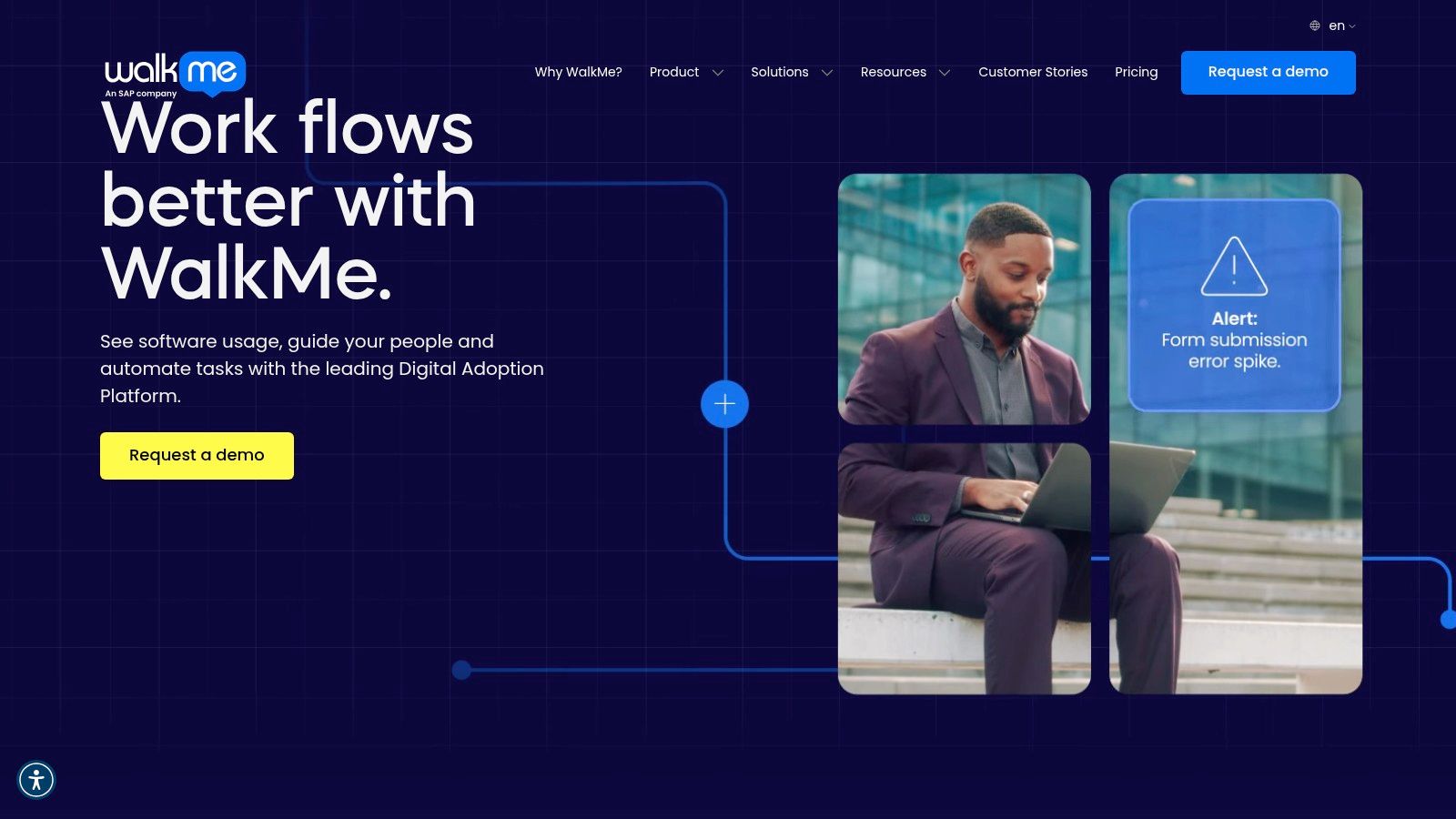 WalkMe's platform showing analytics and insights on user engagement and feature adoption.