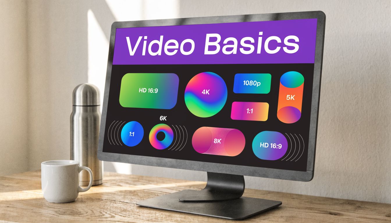 A computer screen displaying an educational graphic about various video aspect ratios and resolution specifications.