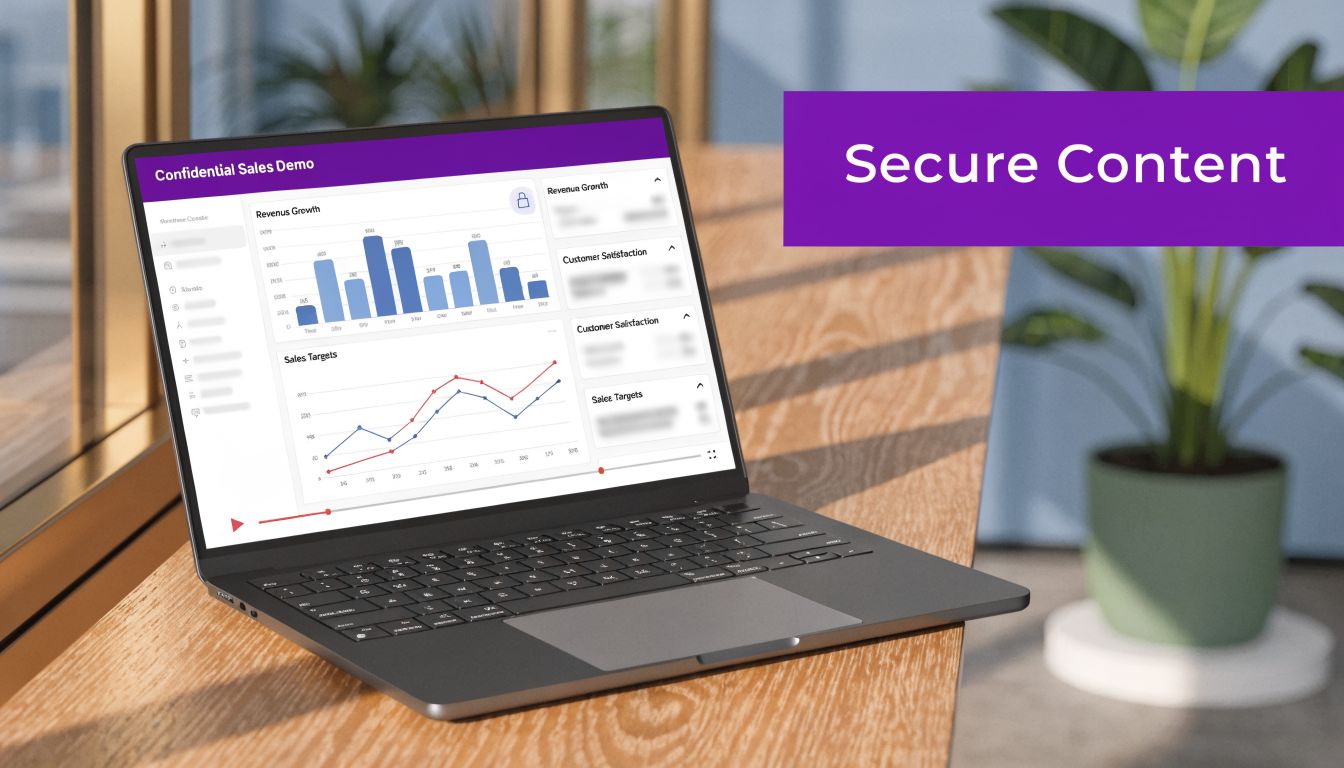 A modern laptop on a wooden desk displaying secure business dashboard data in a bright office environment.
