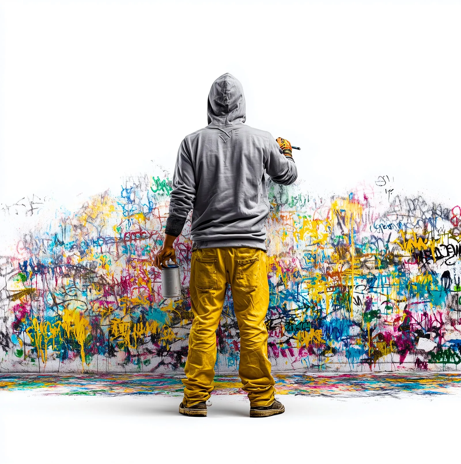 Street-Art-inspirierte Zeichnung: Eine Katze mit urbanem Look, rebellisch, die eine Anleitung verbrennt.