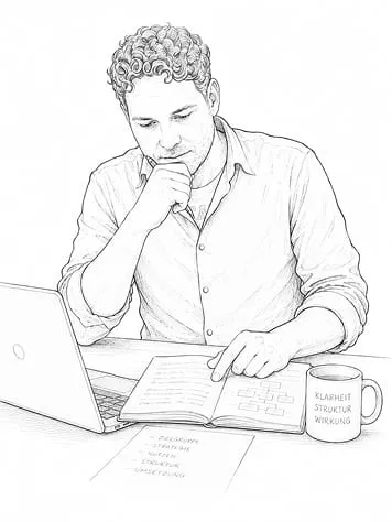 Illustration von Dominic Neusch beim Analysieren – Schritt „Vereinfachen“.