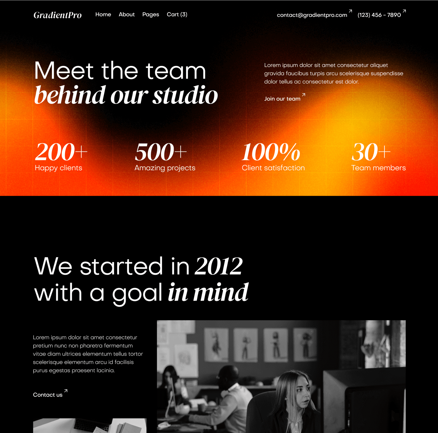 GradientPro - About Page - Dark Mode Agency Webflow Template