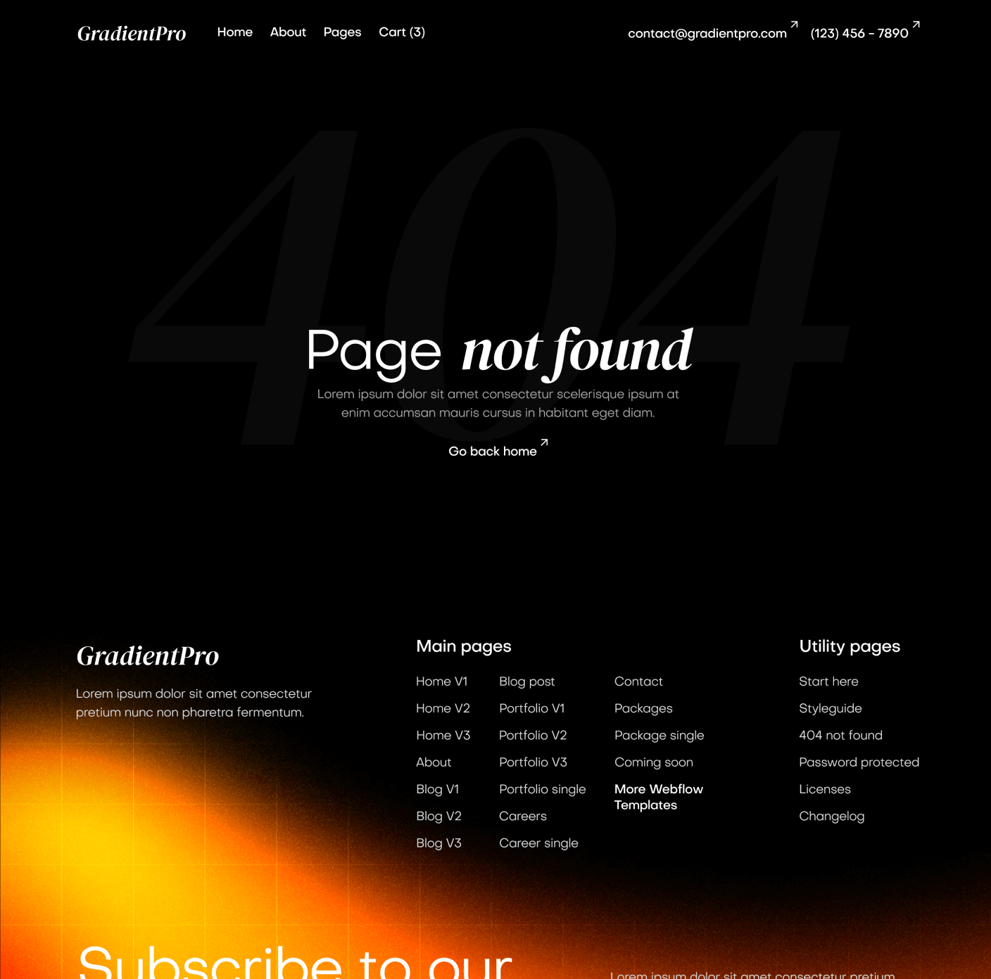 GradientPro - 404 Page - Dark Mode Agency Webflow Template